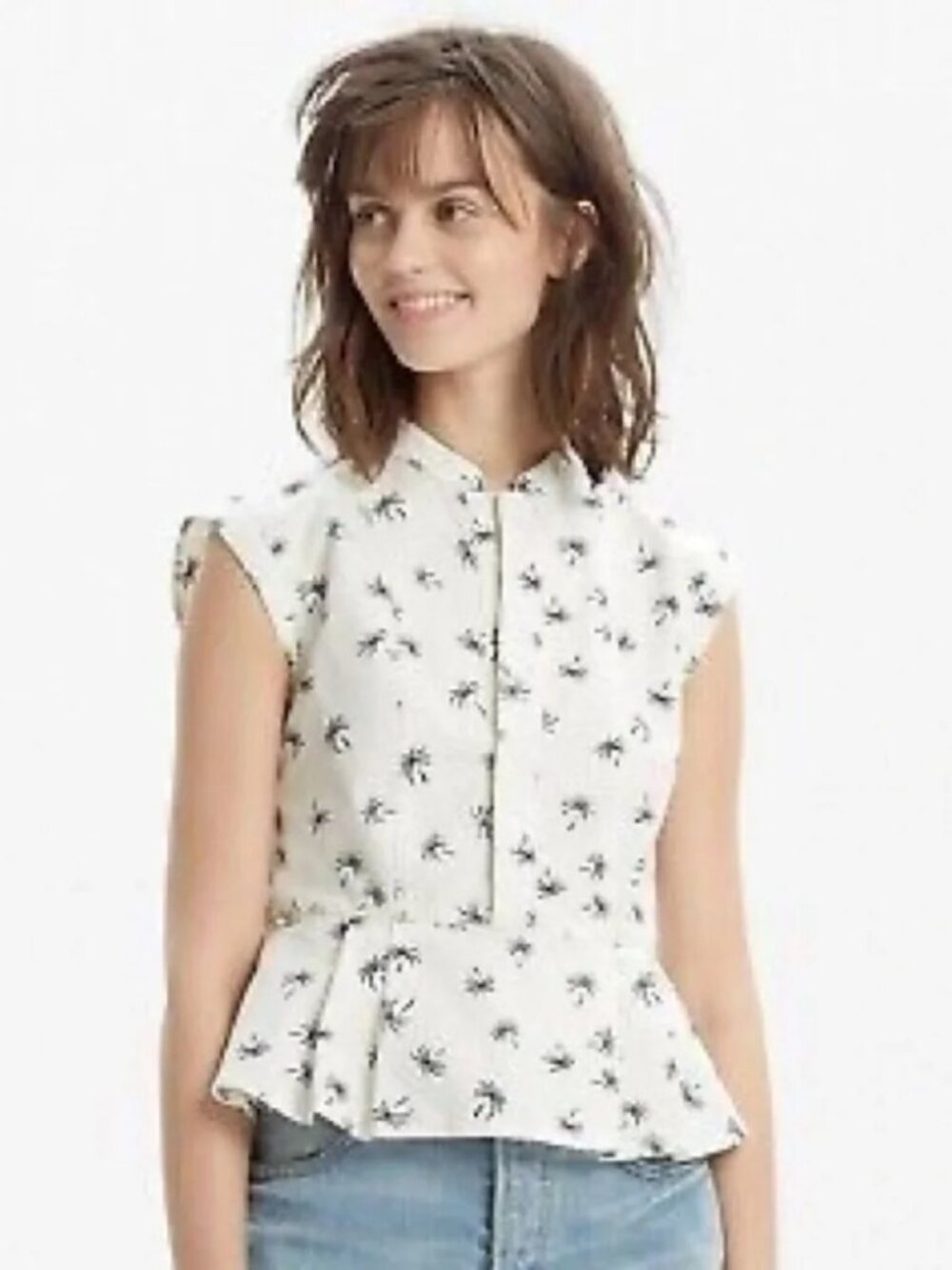 MADEWELL Sleeveless Peplum Top – Palm Tree Print – Sz 4